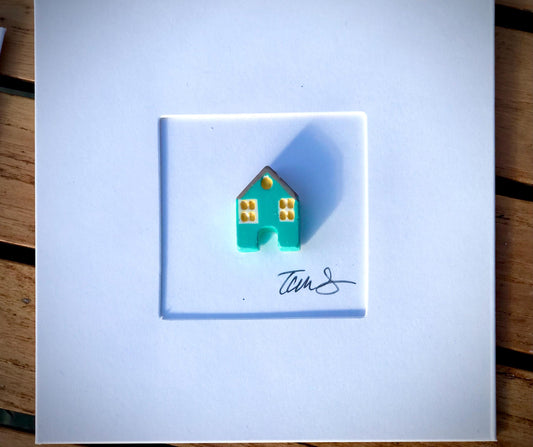 Handmade 3D Clay Greeting Card & Fridge Magnet in One!  Tiny Houses, assorted colours
