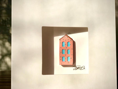 Handmade 3D Clay Greeting Card & Fridge Magnet in One!  Tiny Houses, assorted colours